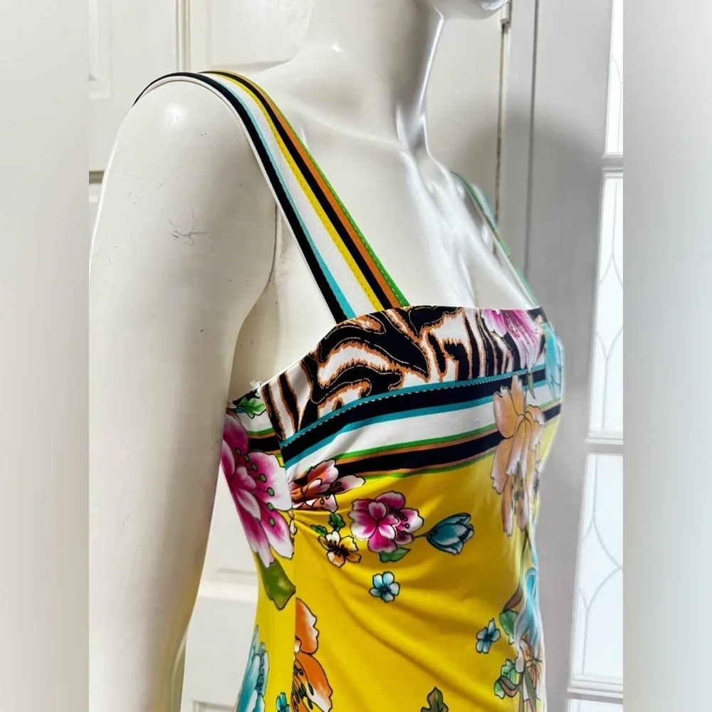 Cache Vintage Tropical Floral Tiger Print Dress Summer Beach Sz 8 P-45